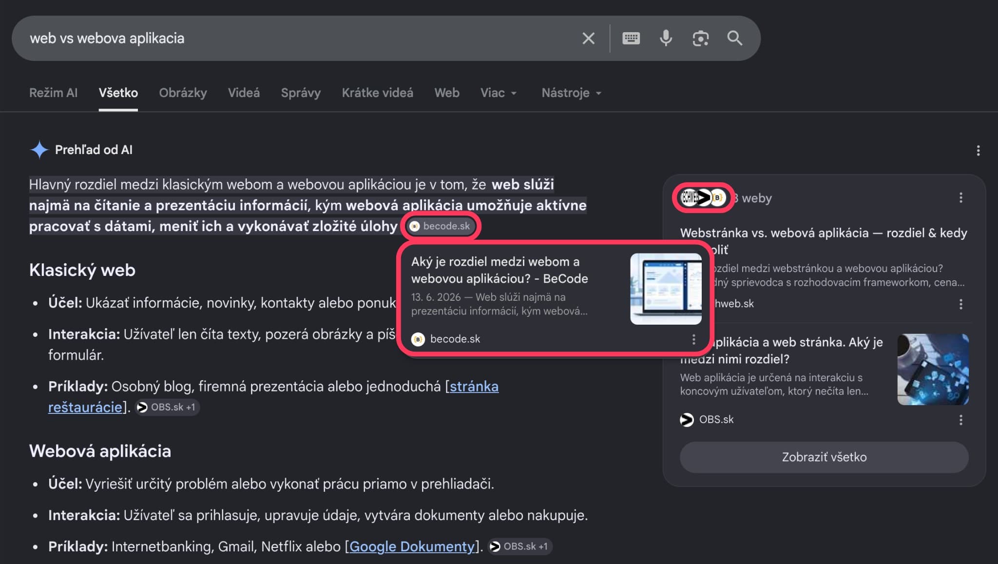 Článok BeCode citovaný v prehľade od AI vo vyhľadávaní Google