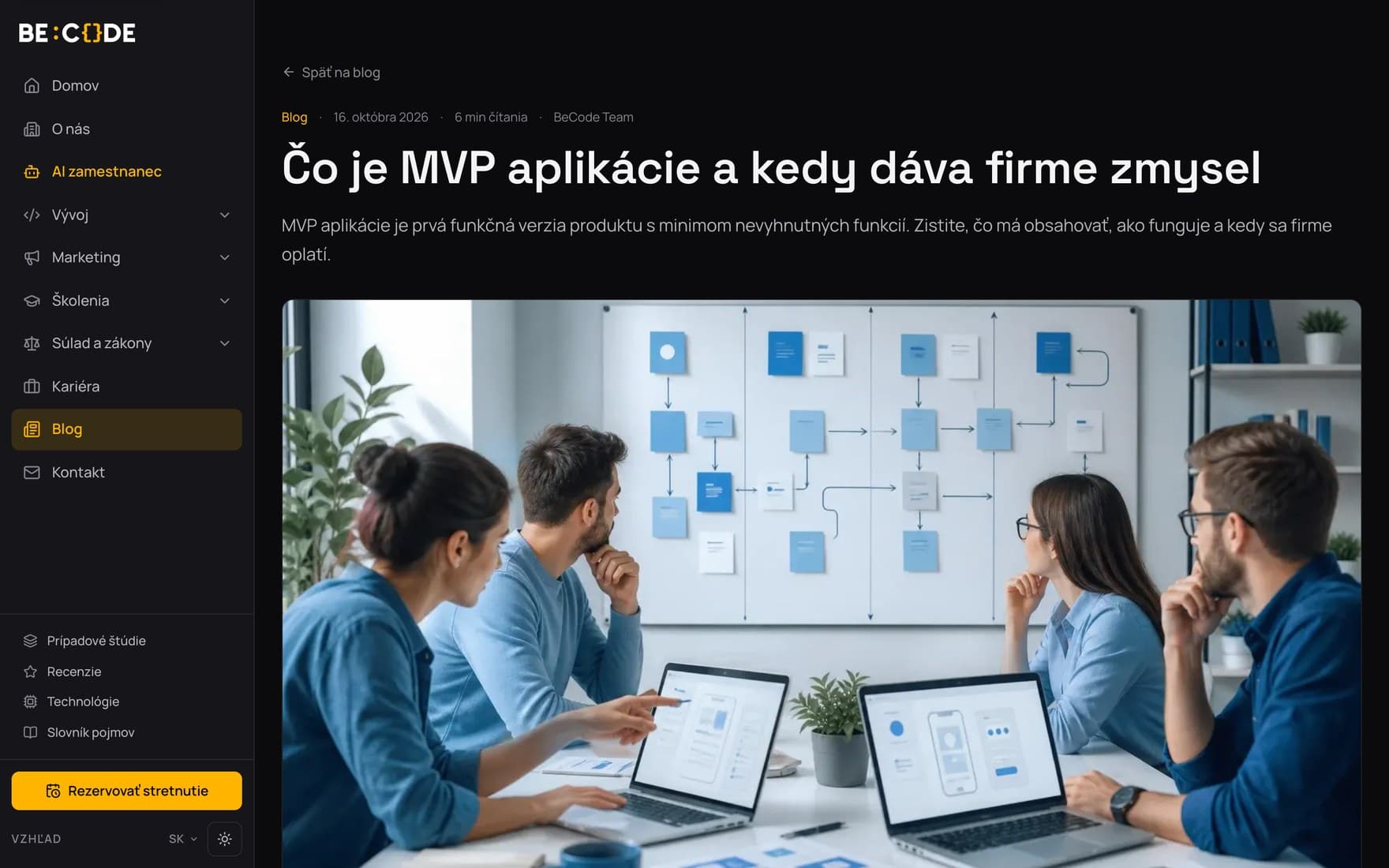 Článok na blogu BeCode o MVP aplikácie