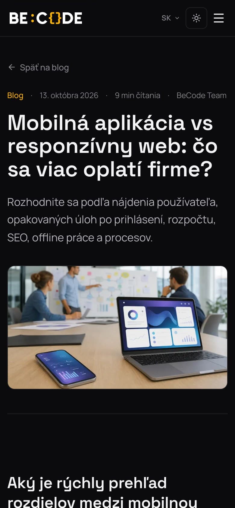 Článok na blogu BeCode na mobile