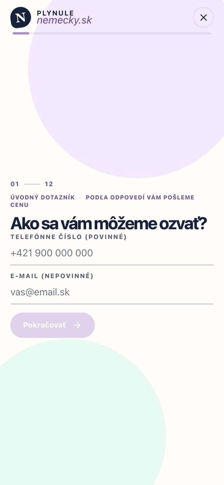 Úvodný dotazník na mobile