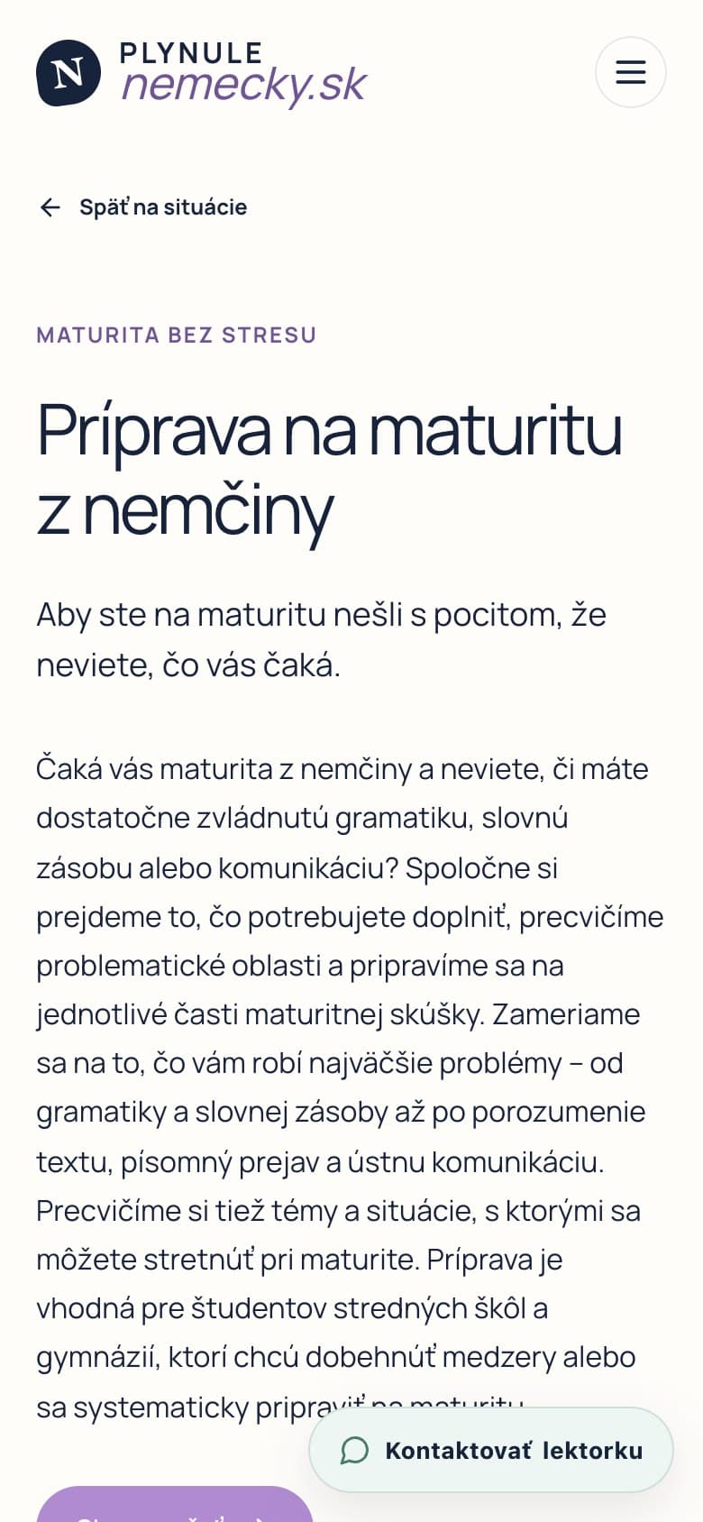 Podstránka Príprava na maturitu na mobile